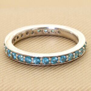 Sky Blue Sparkly CZ 925 Sterling Silver Band Ring, Stacking Band Ring, Size 5.5